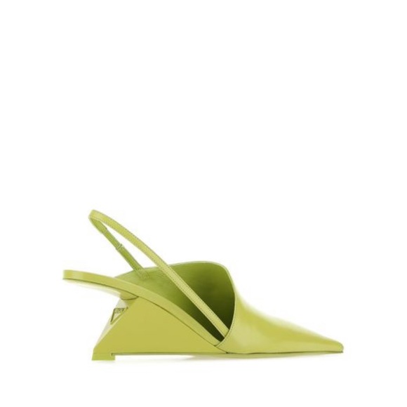 Prada brushed leather pointed toe triangle wedges 2022 new acid green - Picture 9 of 11